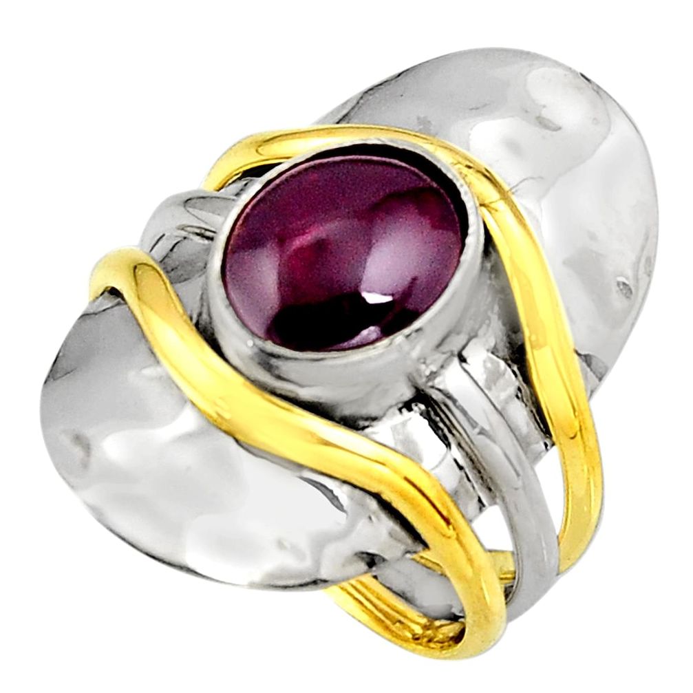 4.71cts natural red garnet 925 silver 14k gold solitaire ring size 7.5 p91126