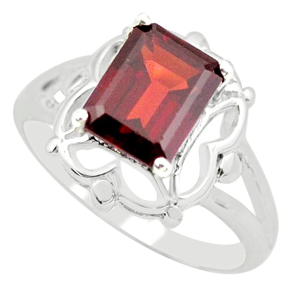 3.19cts natural red garnet 925 sterling silver solitaire ring size 6.5 p62288