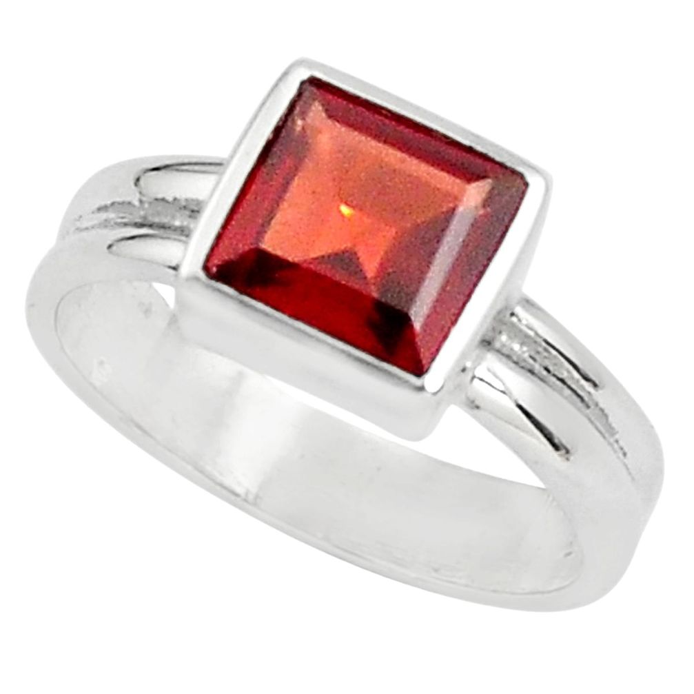 2.92cts natural red garnet 925 sterling silver solitaire ring size 5.5 p81873
