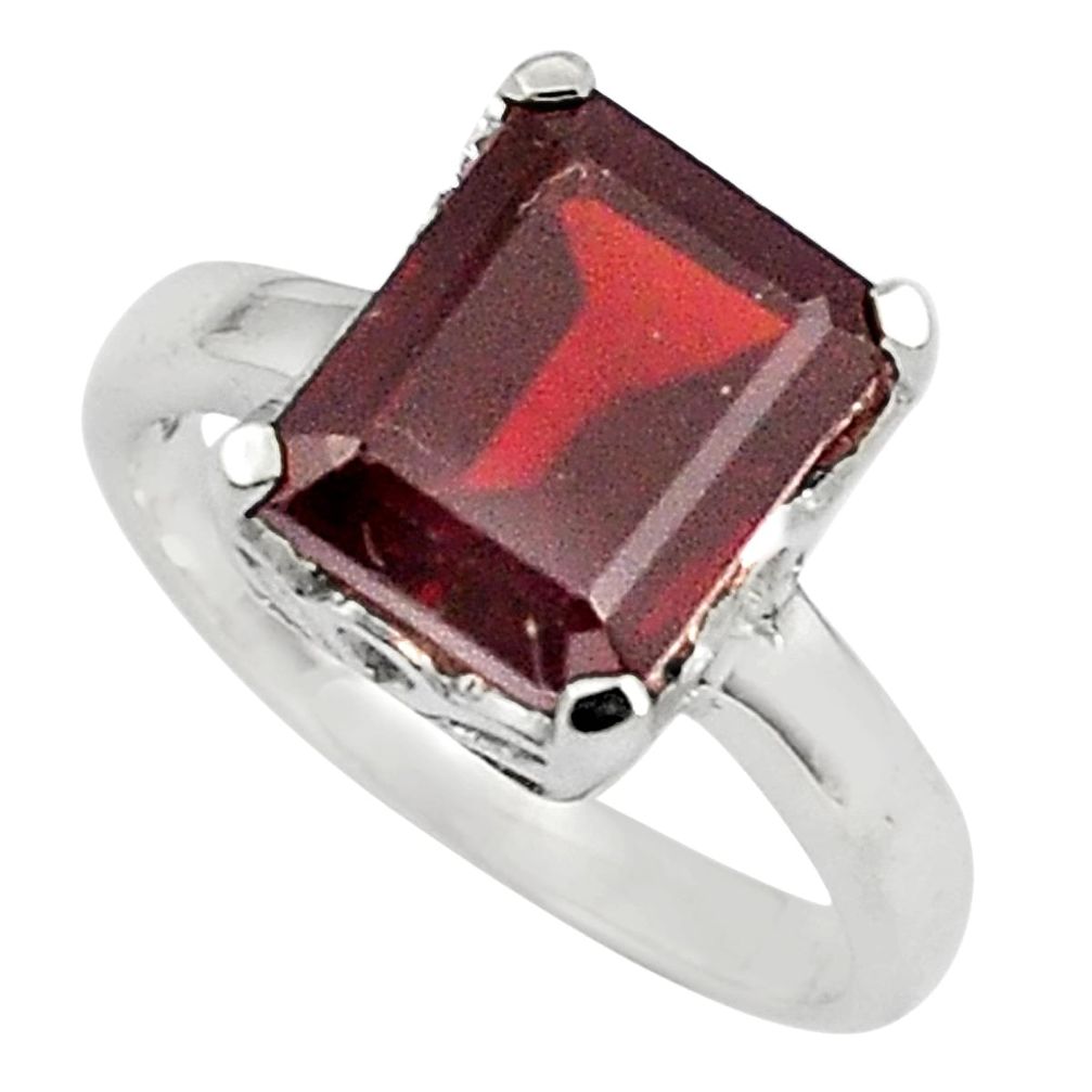 4.47cts natural red garnet 925 sterling silver solitaire ring size 6.5 p81939