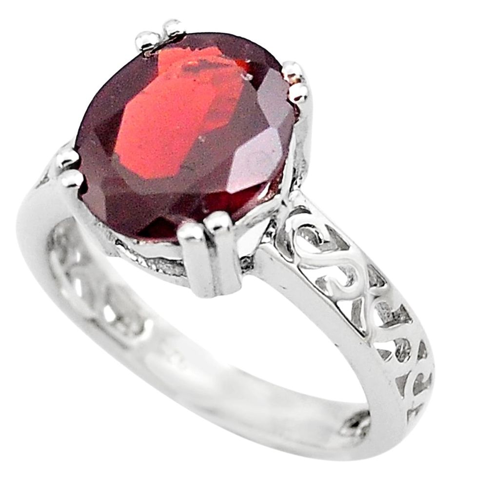 5.23cts natural red garnet 925 sterling silver solitaire ring size 6.5 p82720