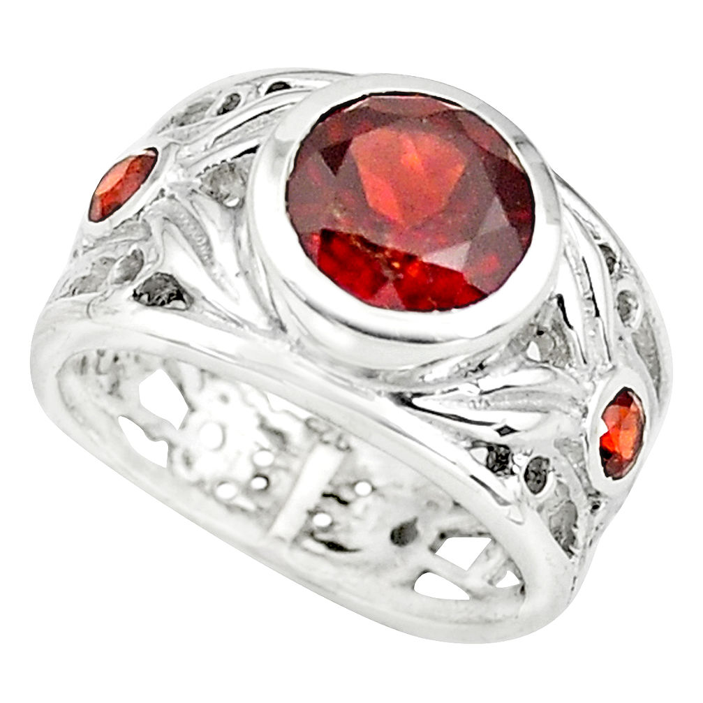 3.63cts natural red garnet round 925 sterling silver ring size 5.5 p73139