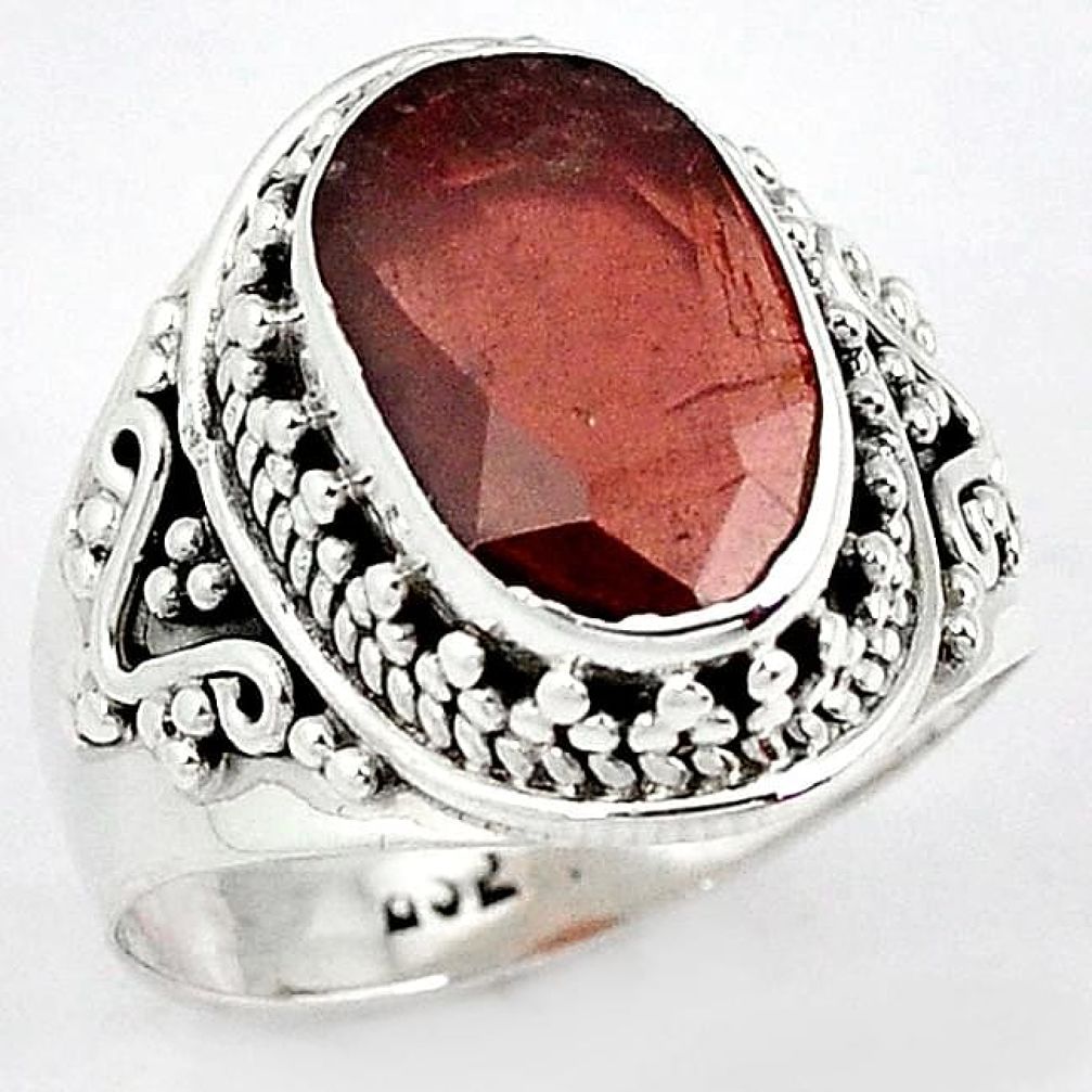 NATURAL RED RHODOLITE 925 STERLING SILVER DESIGNER RING JEWELRY SIZE 7.5 H43568
