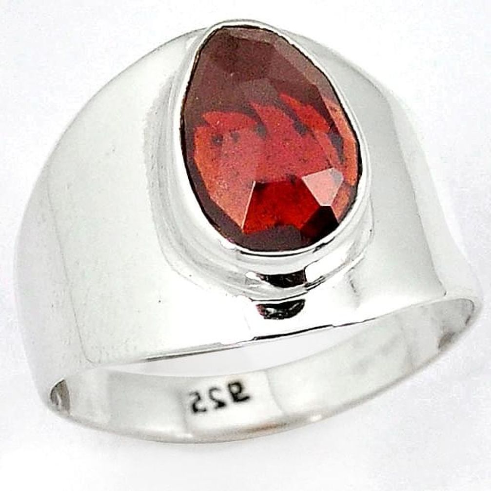 NATURAL RED RHODOLITE PEAR CUT 925 STERLING SILVER RING JEWELRY SIZE 8.5 H43579