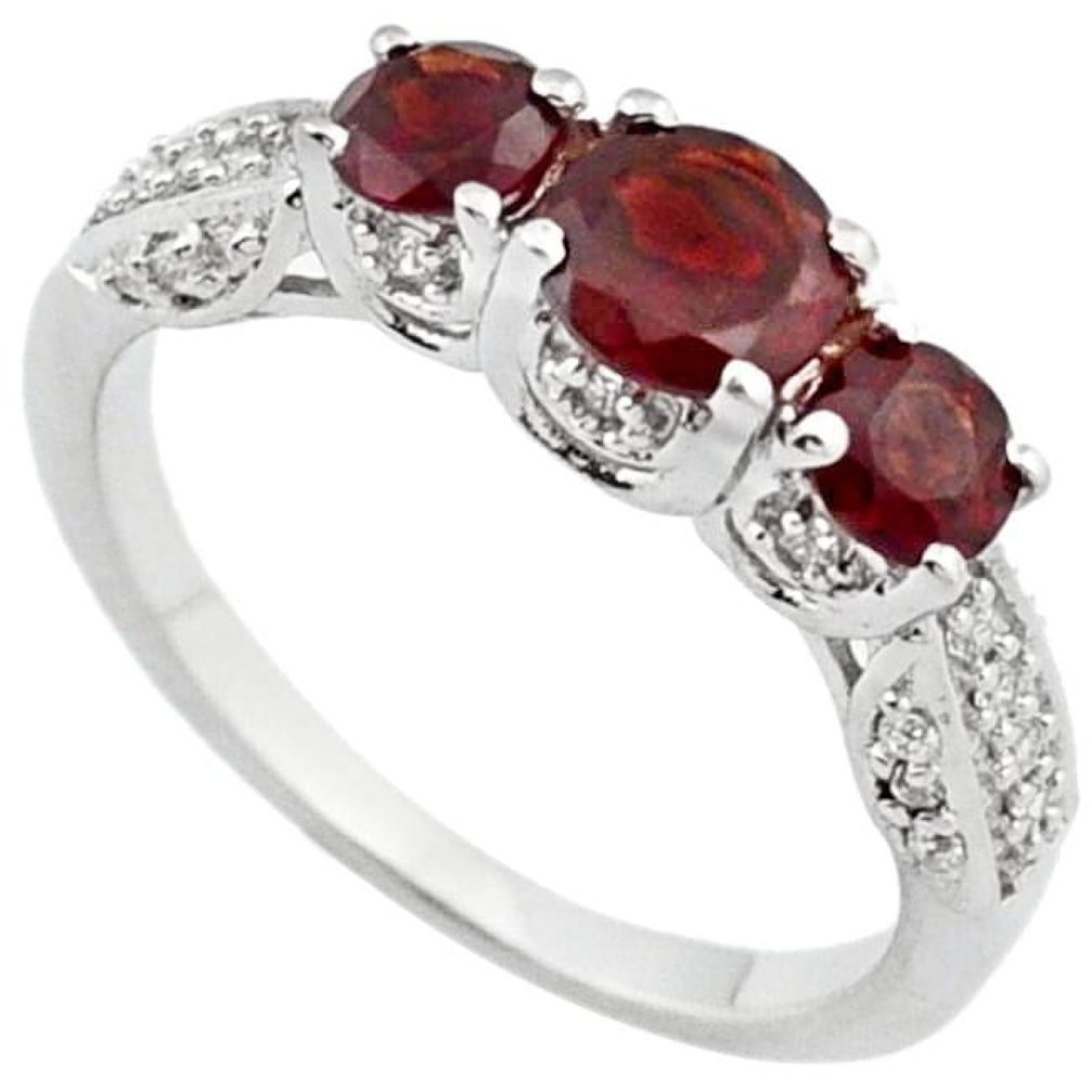 NATURAL RED RHODOLITE WHITE TOPAZ 925 STERLING SILVER RING SIZE 5.5 H2596
