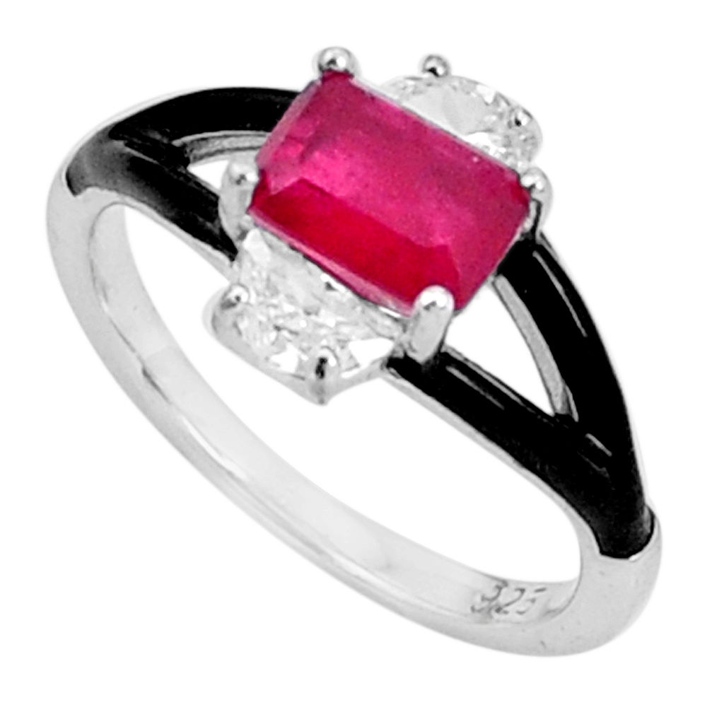 LAB 3.29cts natural red ruby (lab) topaz enamel 925 silver ring size 7 c2655