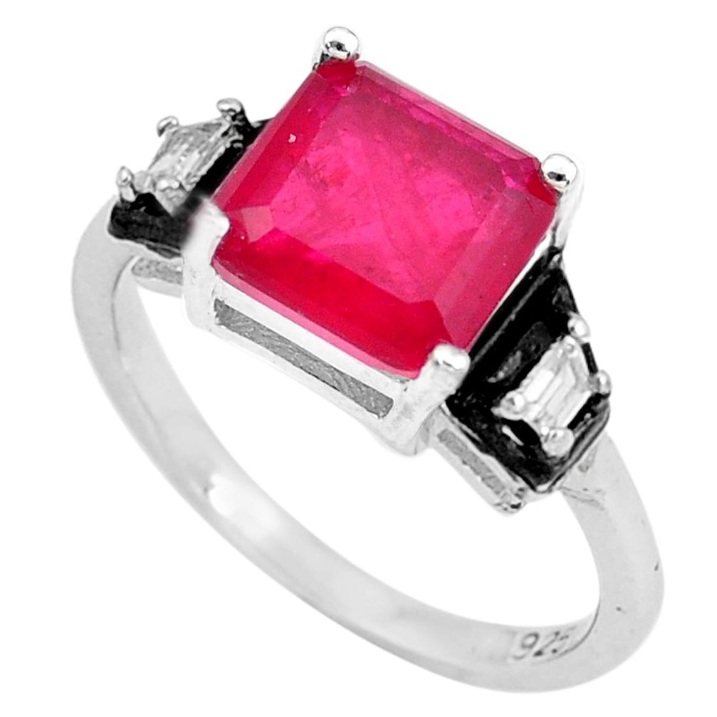 3.62cts natural red ruby (lab) topaz enamel 925 silver ring size 8 c2683