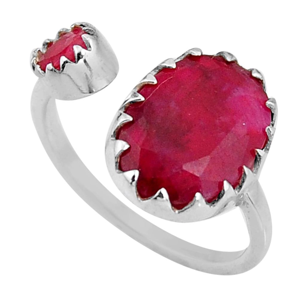 6.83cts natural red ruby 925 sterling silver adjustable ring size 6.5 p92667