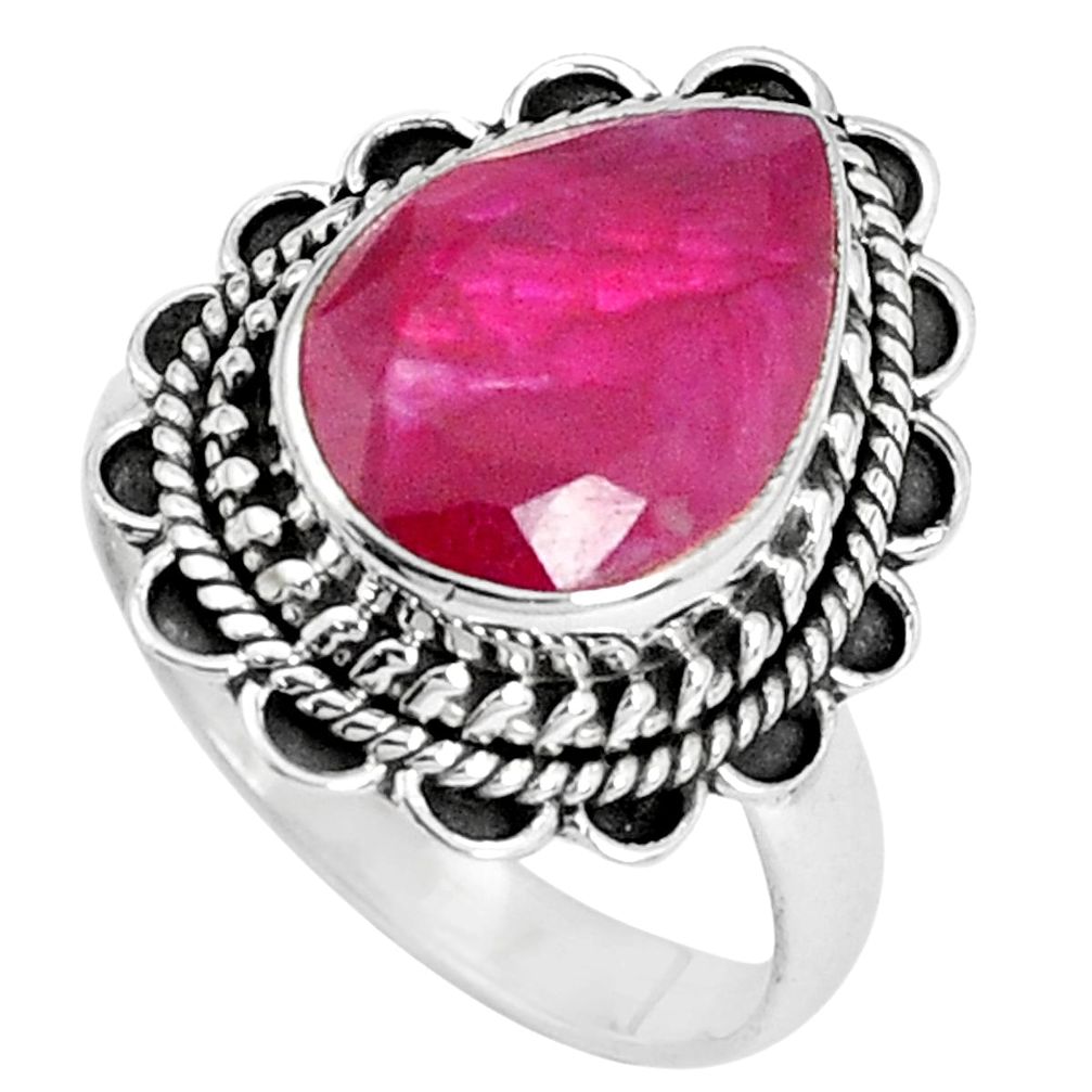 6.76cts natural red ruby 925 sterling silver solitaire ring size 8.5 p33186