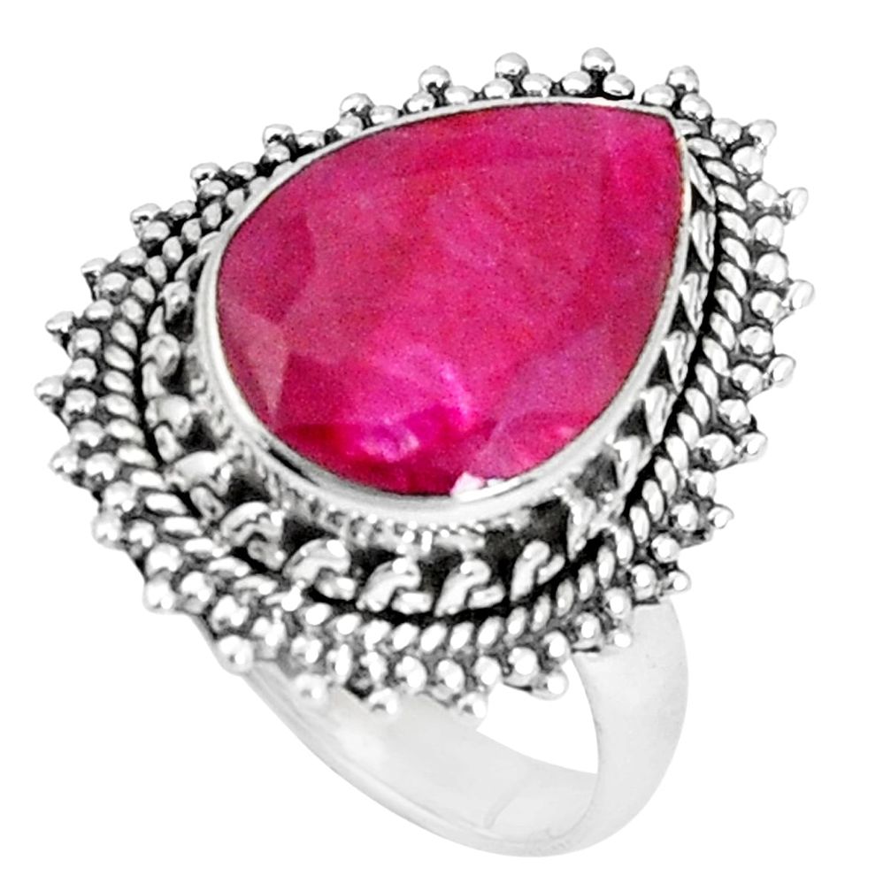 6.83cts natural red ruby 925 sterling silver solitaire ring size 7 p33195