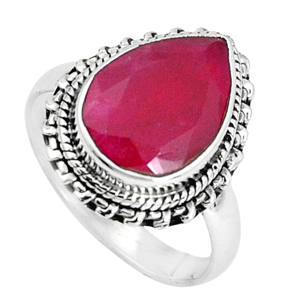 6.04cts natural red ruby 925 sterling silver solitaire ring size 8.5 p33200