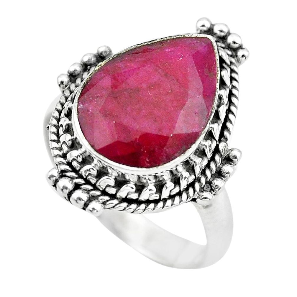 6.58cts natural red ruby 925 sterling silver solitaire ring size 7 p61641