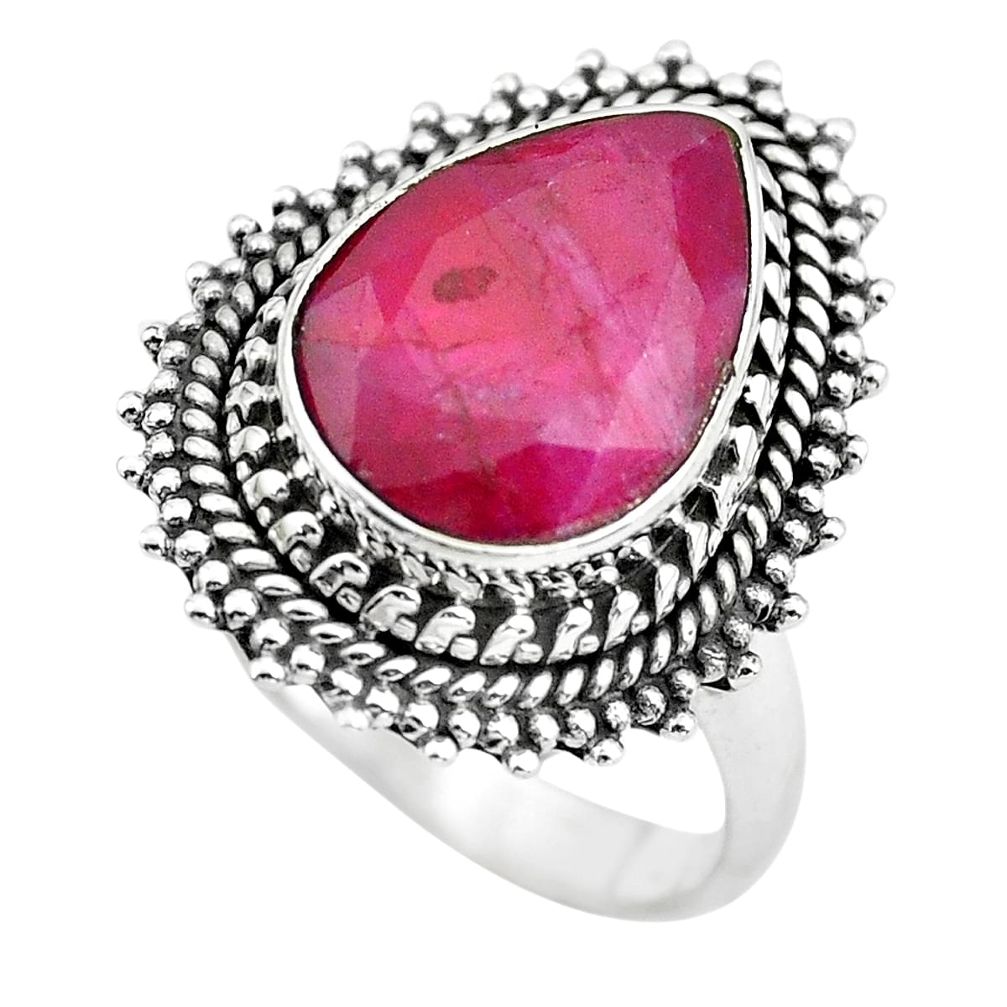 7.01cts natural red ruby 925 sterling silver solitaire ring size 7.5 p61642