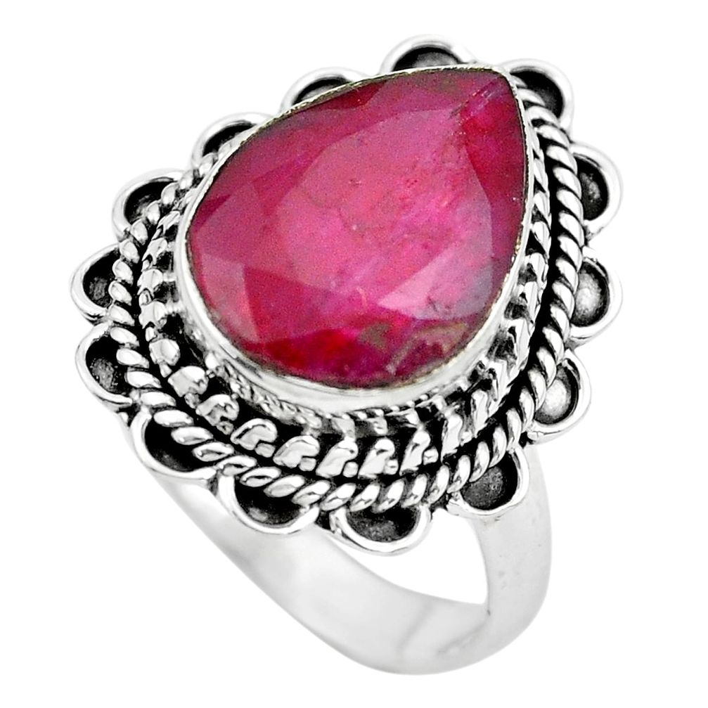 6.56cts natural red ruby 925 sterling silver solitaire ring size 7 p61653