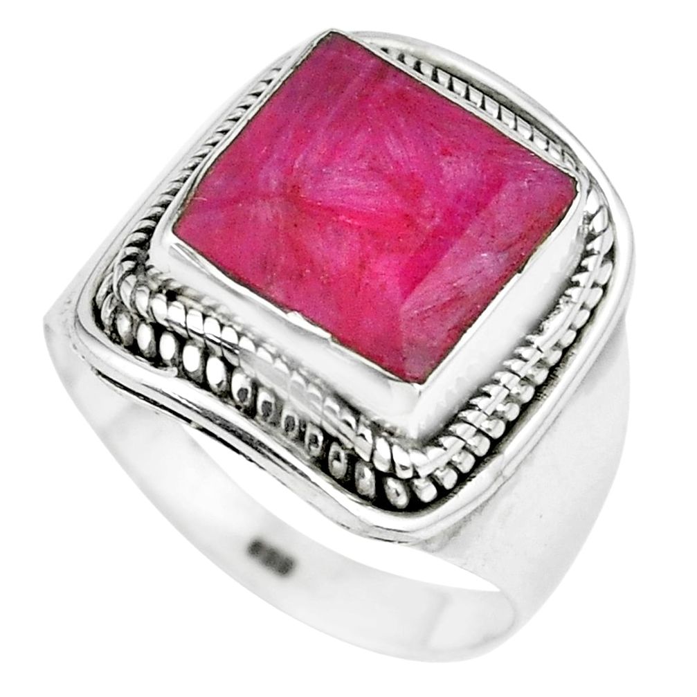 5.73cts natural red ruby 925 sterling silver solitaire ring size 7.5 p70332