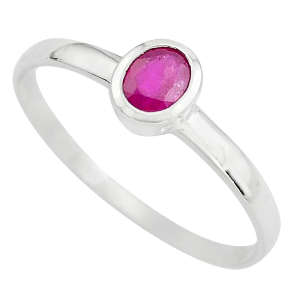 0.63cts natural red ruby 925 sterling silver solitaire ring size 7.5 p83683