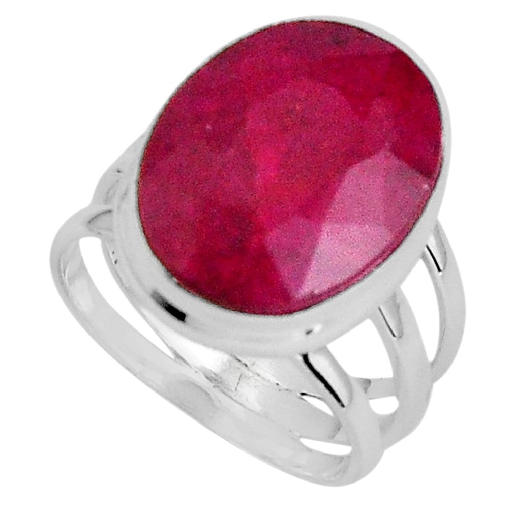 10.73cts natural red ruby 925 sterling silver solitaire ring size 6 p89583