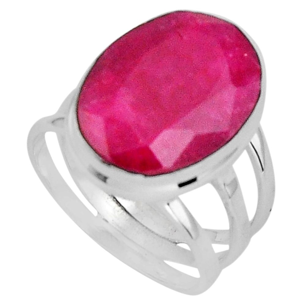 11.46cts natural red ruby 925 sterling silver solitaire ring size 6.5 p89587