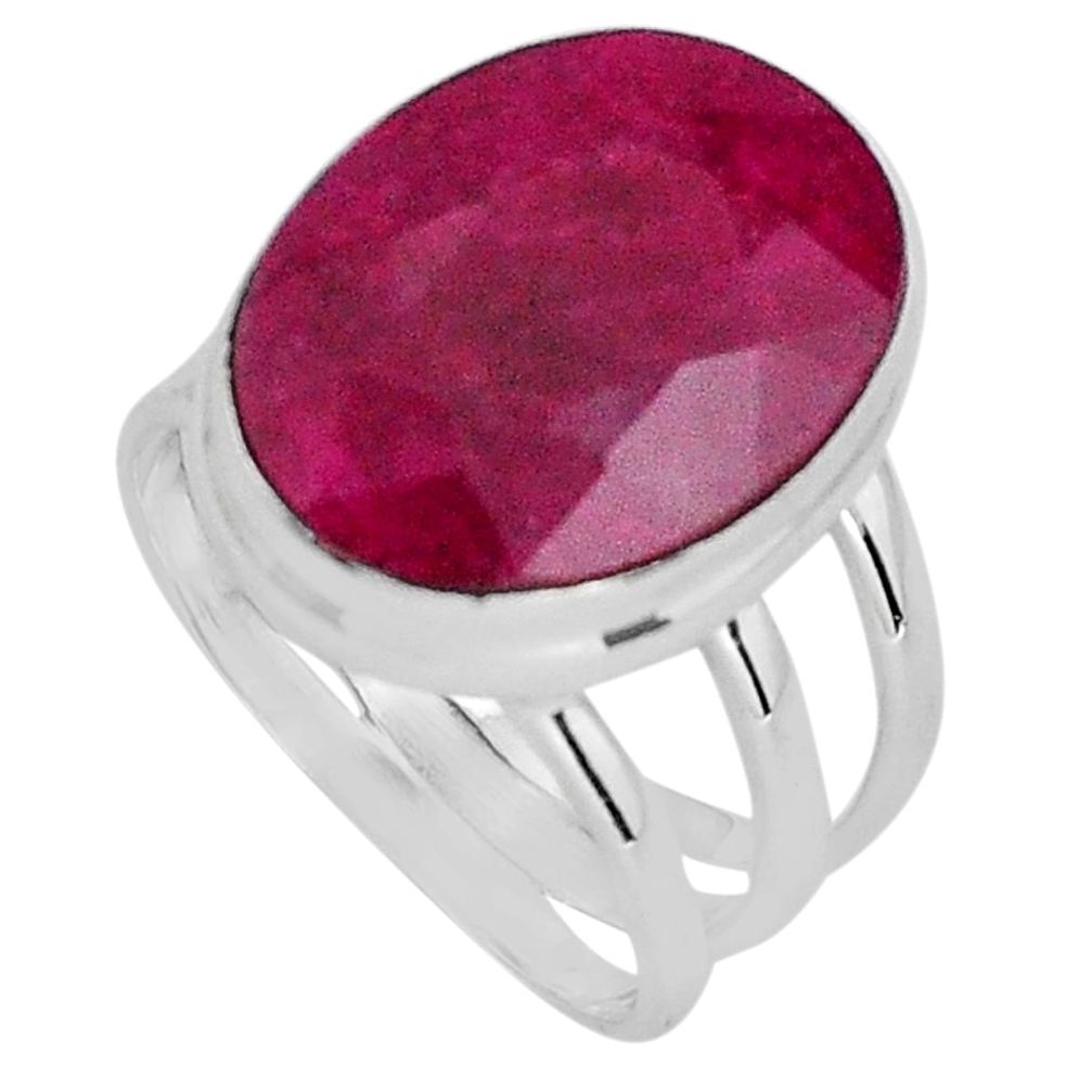 10.36cts natural red ruby 925 sterling silver solitaire ring size 6.5 p89592