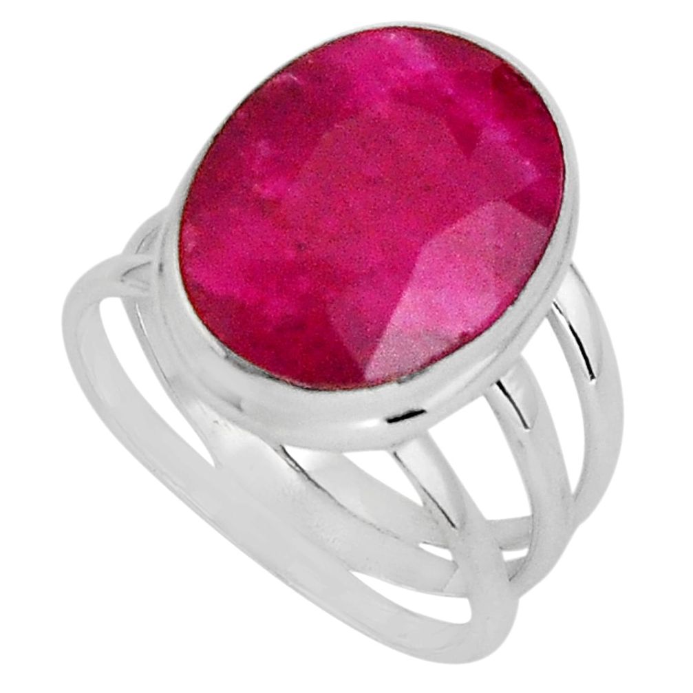 11.13cts natural red ruby 925 sterling silver solitaire ring size 7.5 p89595