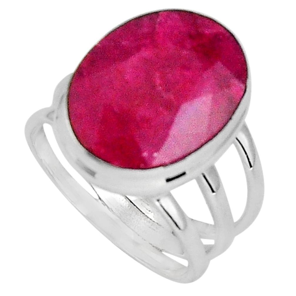 10.68cts natural red ruby 925 sterling silver solitaire ring size 6.5 p89596