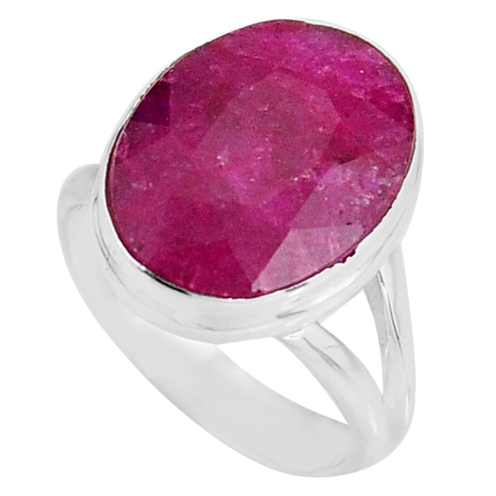 9.86cts natural red ruby 925 sterling silver solitaire ring size 7 p92572