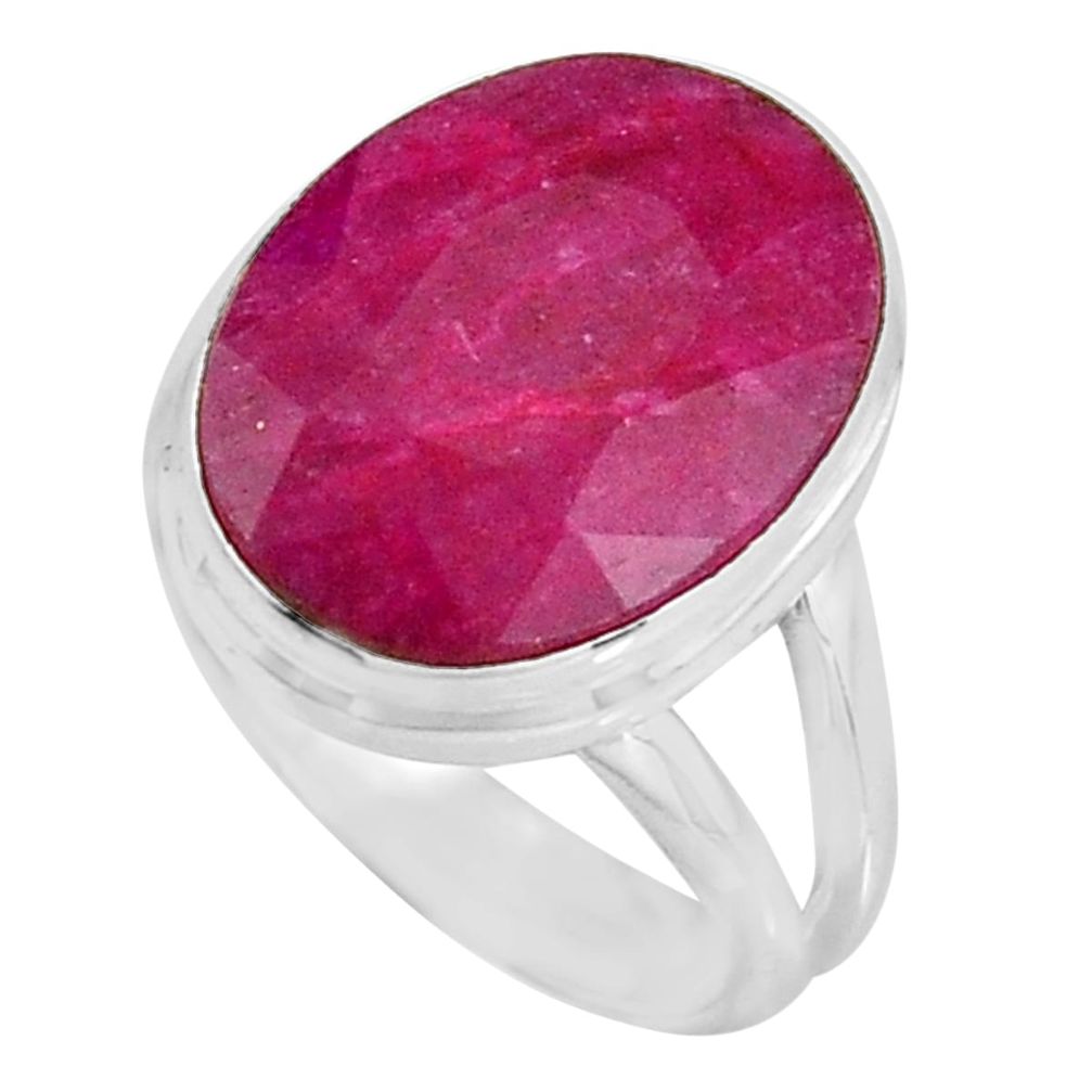 10.24cts natural red ruby 925 sterling silver solitaire ring size 6.5 p92574