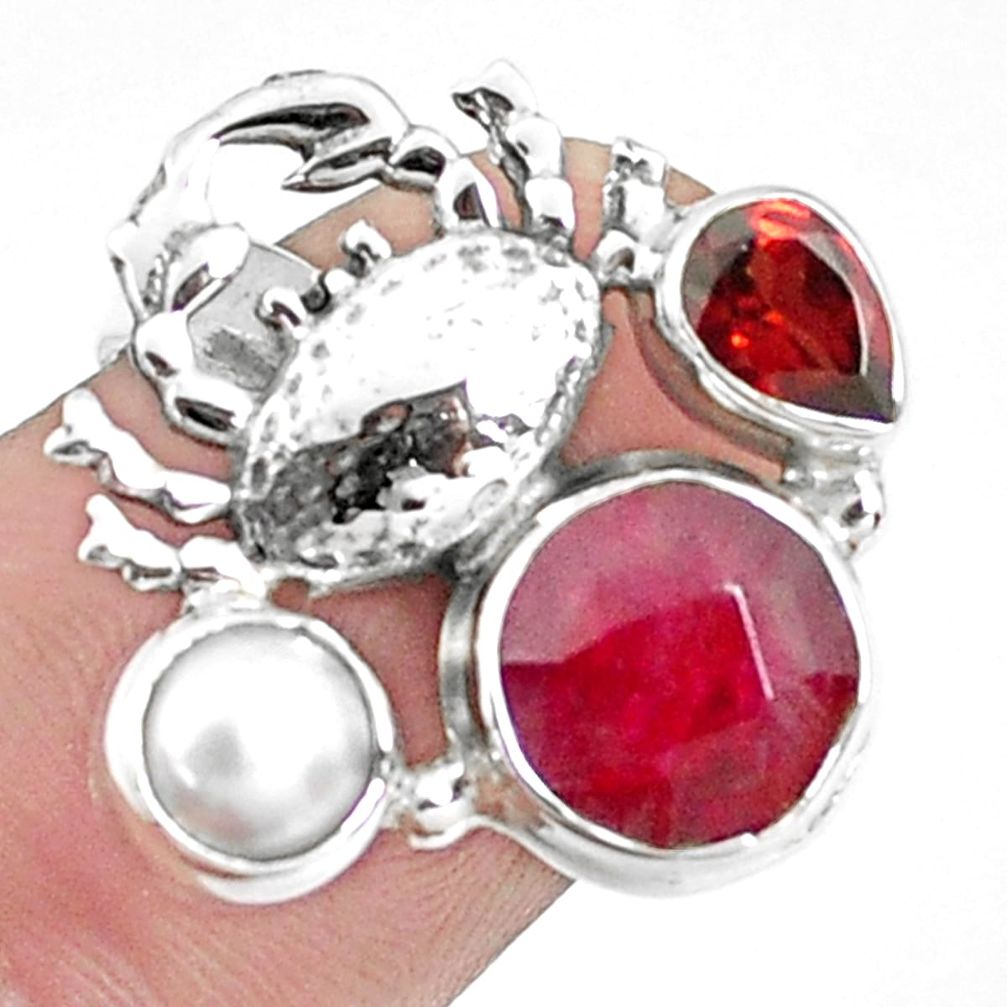 6.89cts natural red ruby garnet 925 sterling silver crab ring size 6.5 p42817