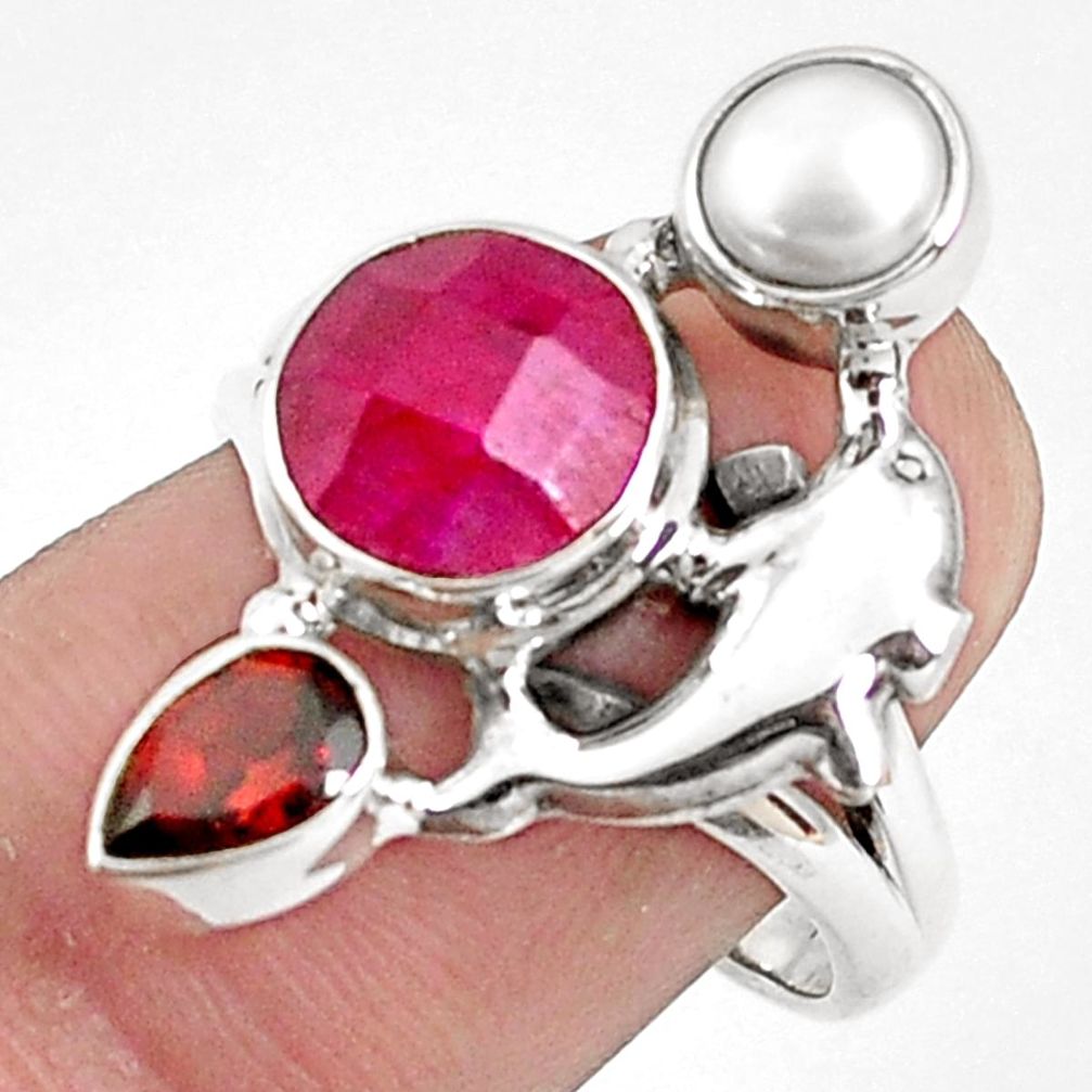 6.83cts natural red ruby garnet 925 sterling silver dolphin ring size 8 p42809