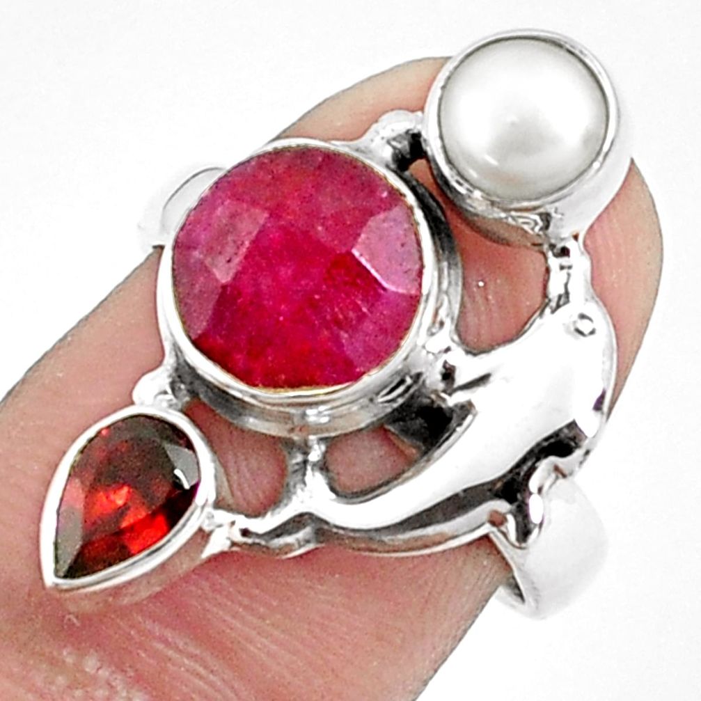 6.56cts natural red ruby garnet 925 sterling silver dolphin ring size 7 p42813
