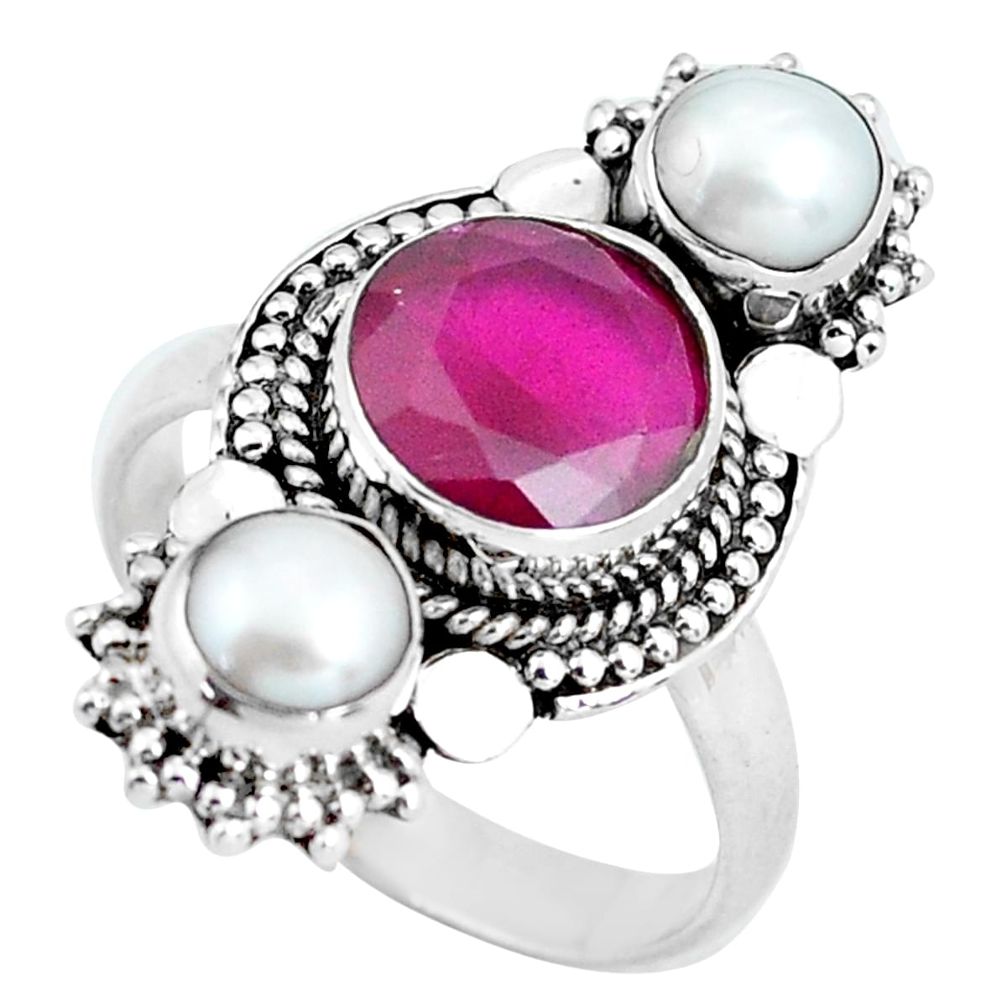 5.87cts natural red ruby pearl 925 sterling silver ring jewelry size 8 d32068