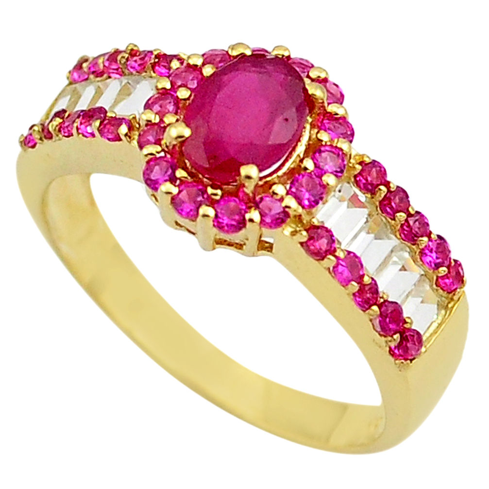 3.91cts natural red ruby topaz 925 sterling silver 14k gold ring size 9 c4299