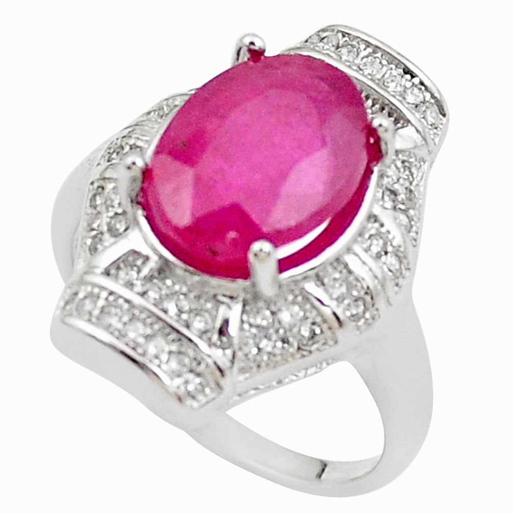 6.80cts natural red ruby white topaz 925 sterling silver ring size 7 c2106