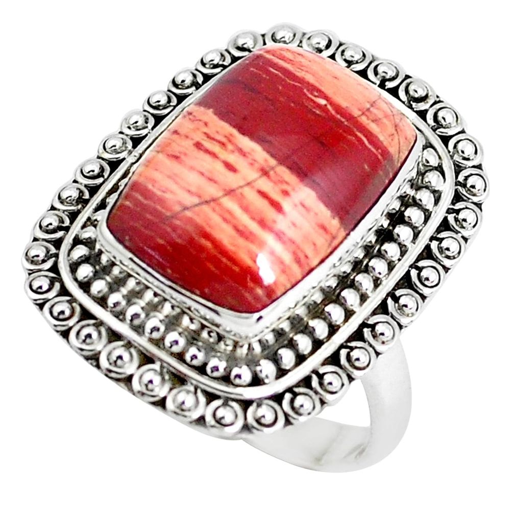 11.95cts natural red snakeskin jasper 925 silver solitaire ring size 8 d31313