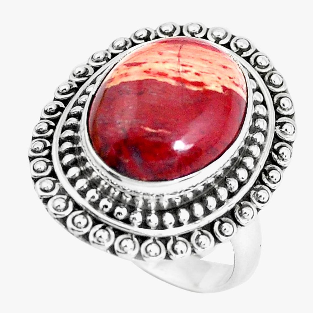 10.33cts natural red snakeskin jasper 925 silver solitaire ring size 7 d31350