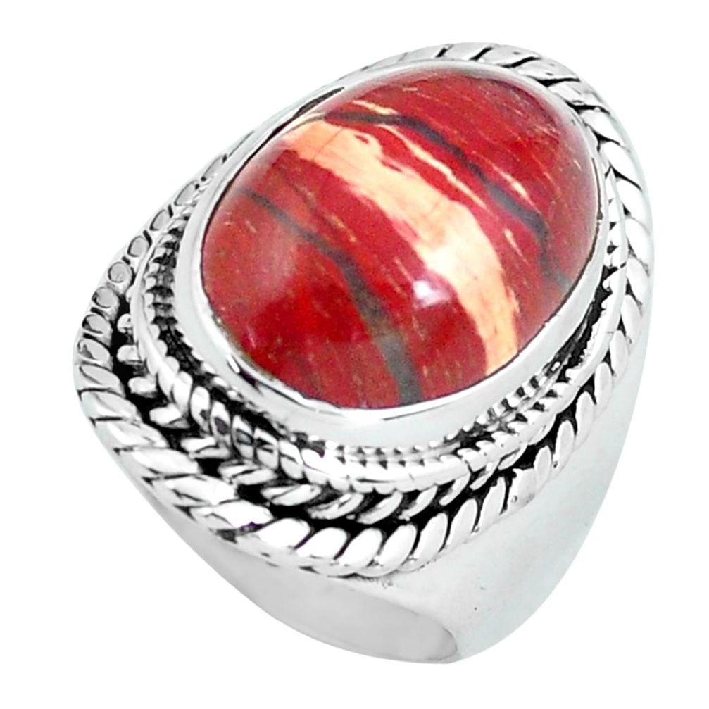 7.97cts natural red snakeskin jasper 925 silver solitaire ring size 6 d32082