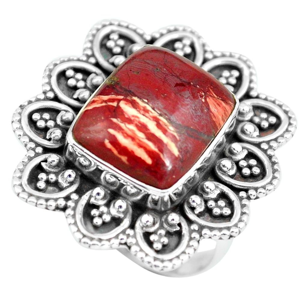 7.23cts natural red snakeskin jasper 925 silver solitaire ring size 7 d32136