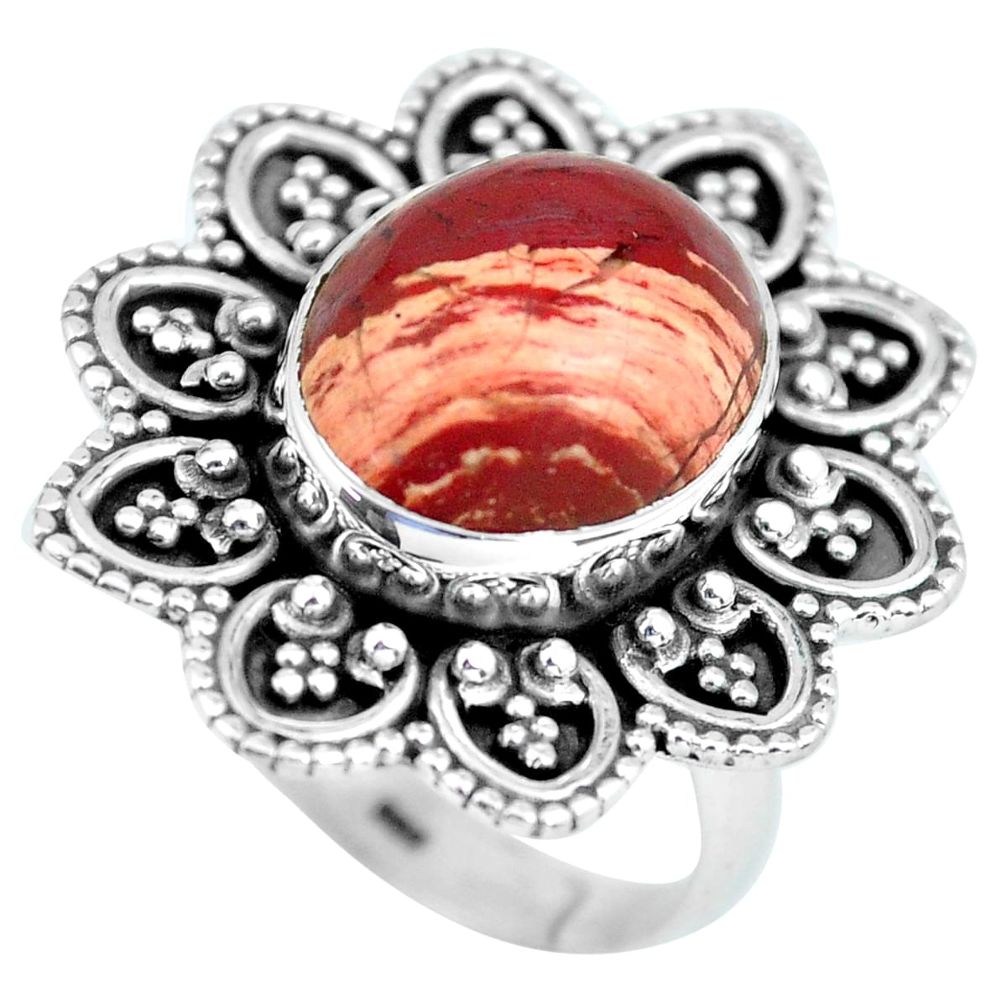 7.51cts natural red snakeskin jasper 925 silver solitaire ring size 6.5 d32138