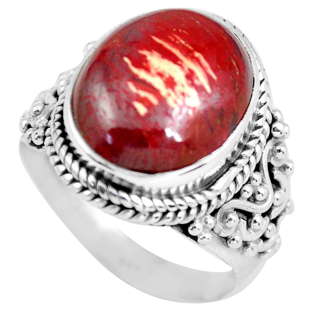 7.66cts natural red snakeskin jasper 925 silver solitaire ring size 7 d32148