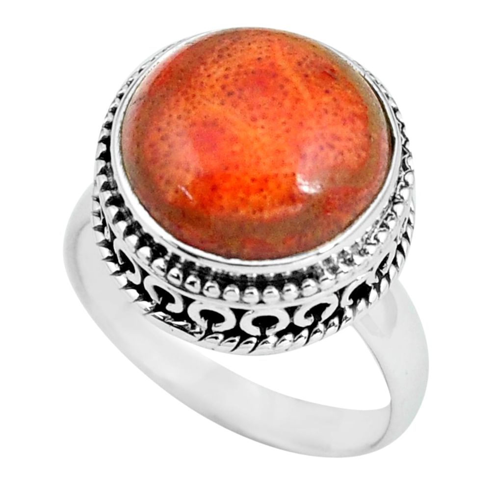 7.07cts natural red sponge coral 925 silver solitaire ring jewelry size 7 p67536