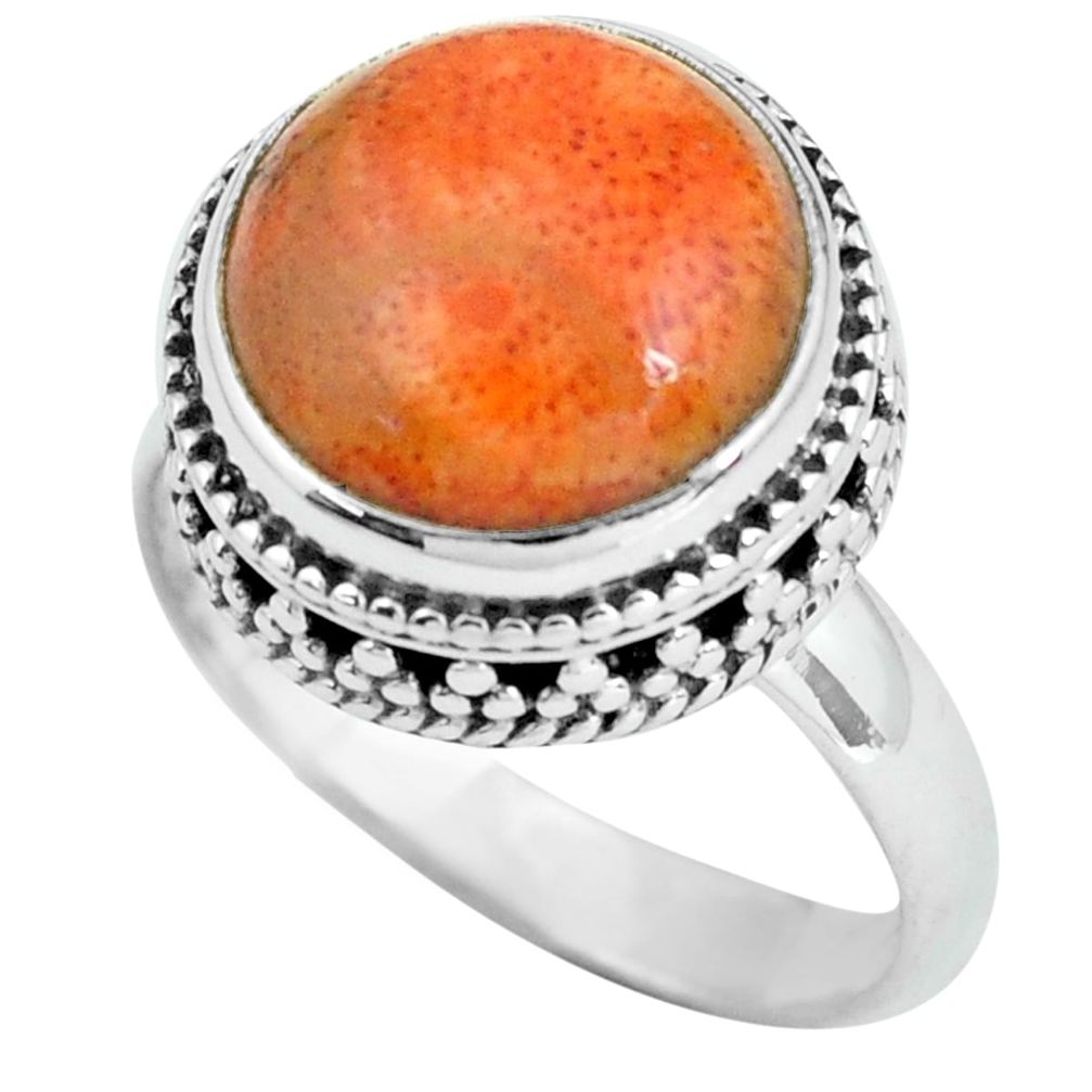 6.48cts natural red sponge coral 925 silver solitaire ring jewelry size 8 p67538