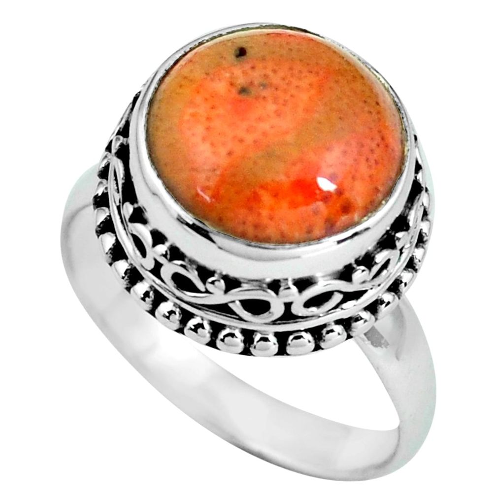 6.83cts natural red sponge coral 925 silver solitaire ring jewelry size 8 p67556