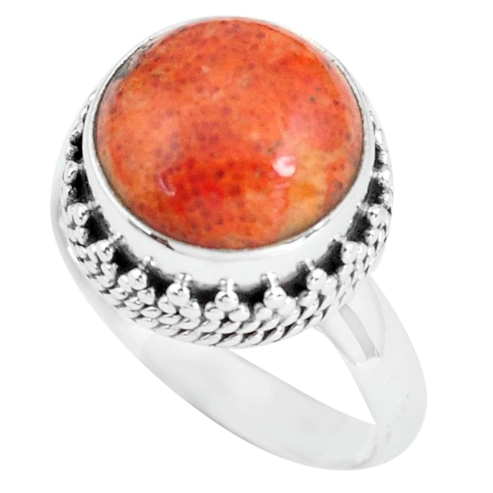 6.80cts natural red sponge coral 925 silver solitaire ring jewelry size 8 p67637