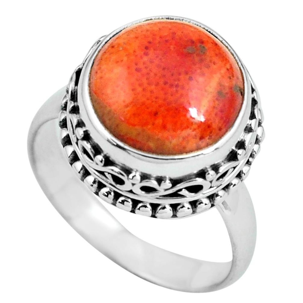 6.48cts natural red sponge coral 925 silver solitaire ring size 8.5 p67539