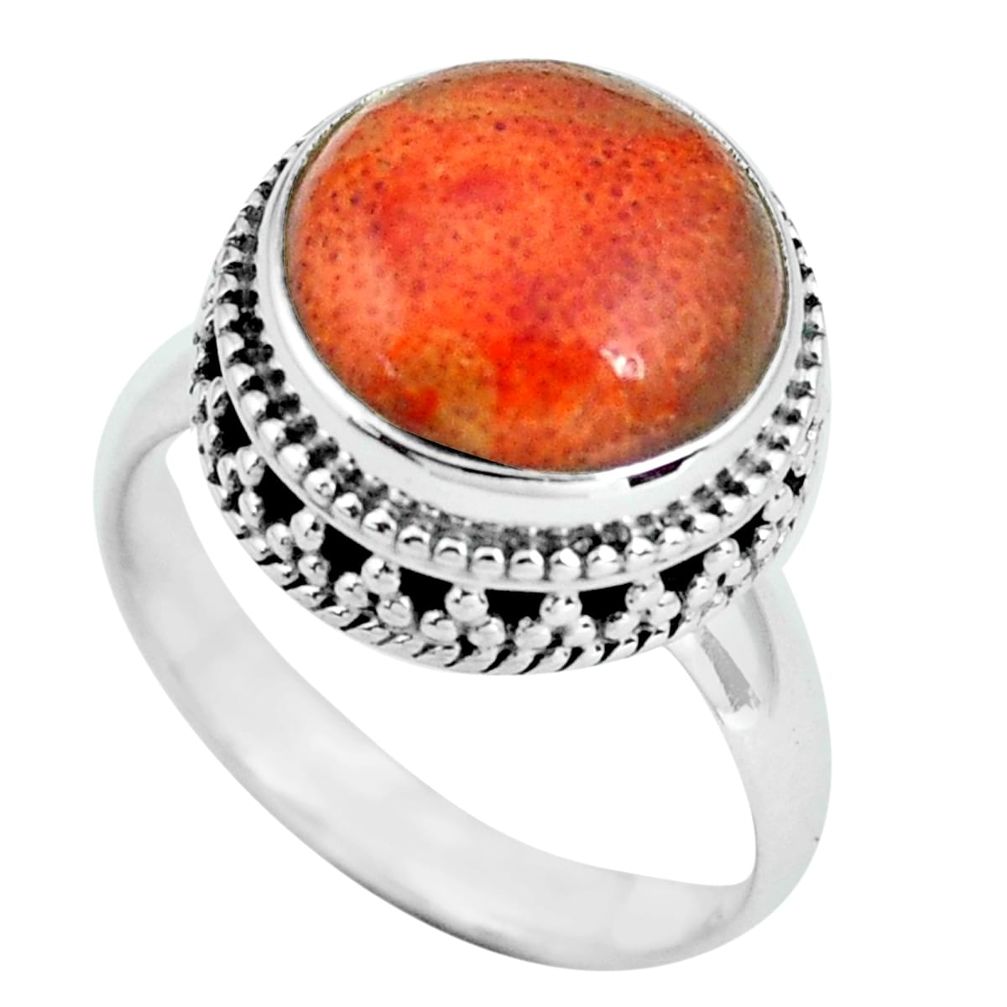 6.83cts natural red sponge coral 925 silver solitaire ring size 7.5 p67558