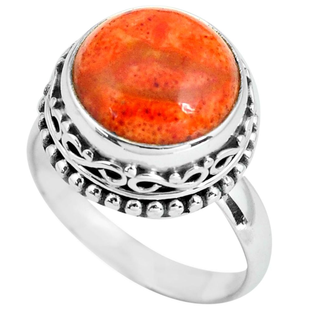 6.48cts natural red sponge coral 925 silver solitaire ring size 8.5 p67559