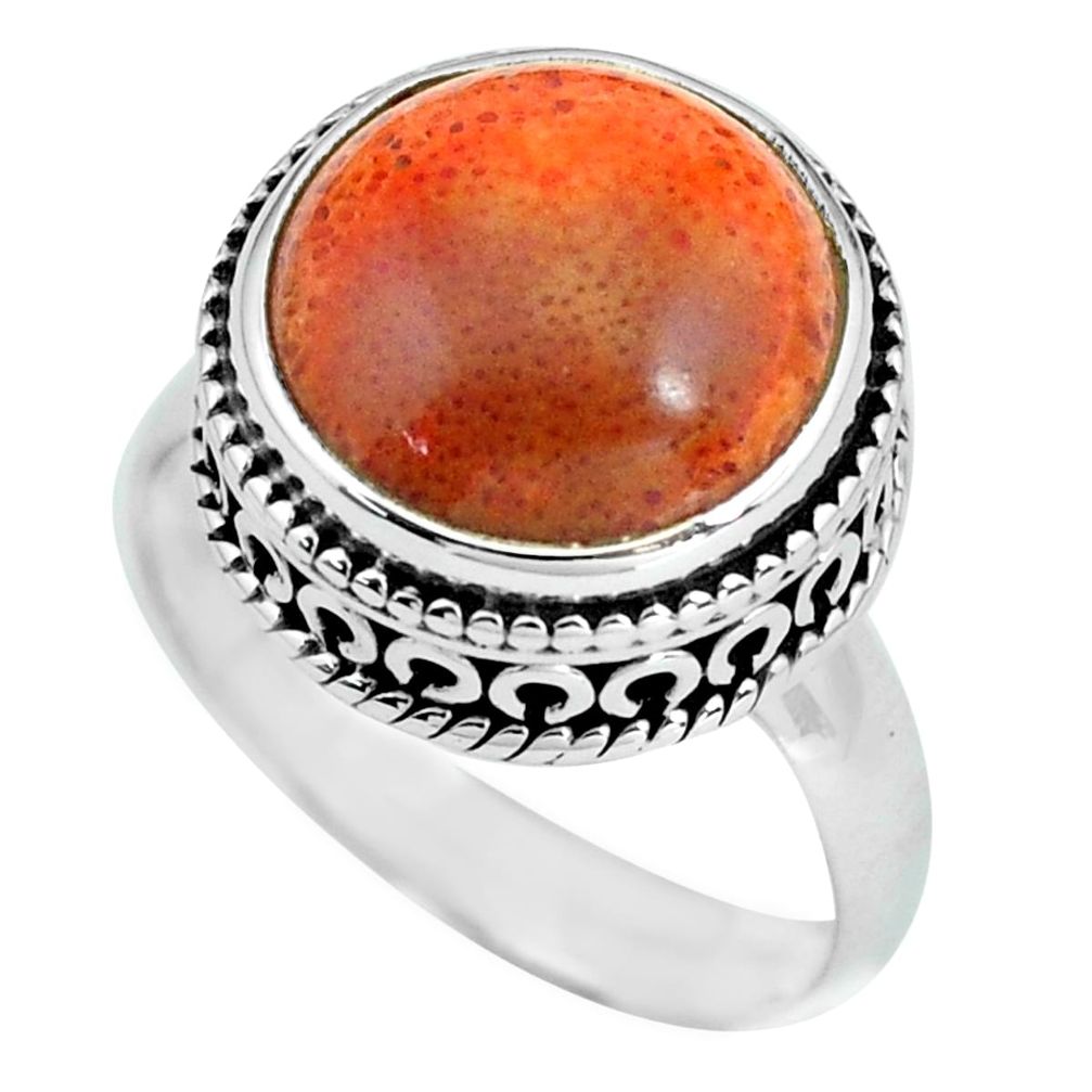 6.83cts natural red sponge coral 925 silver solitaire ring size 7.5 p67560