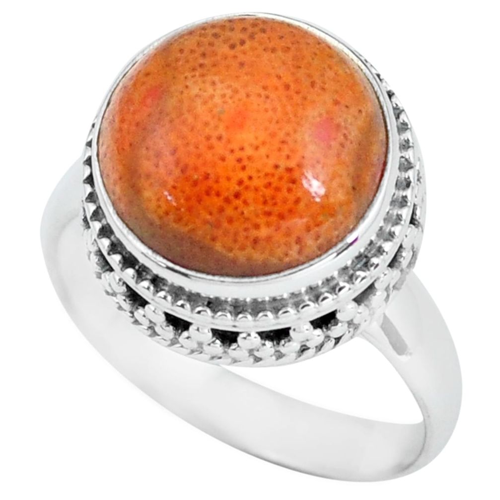 6.83cts natural red sponge coral 925 silver solitaire ring size 7.5 p67598