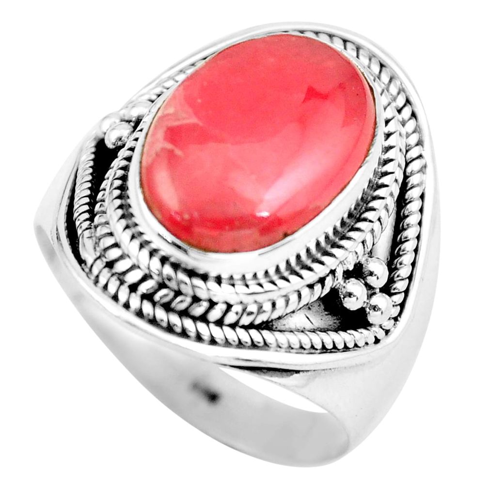 6.96cts natural rhodochrosite inca rose 925 silver solitaire ring size 8 d32165