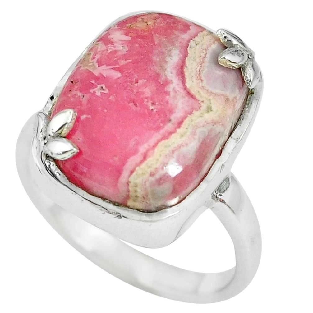 10.33cts natural rhodochrosite inca rose 925 silver solitaire ring size 8 p69926